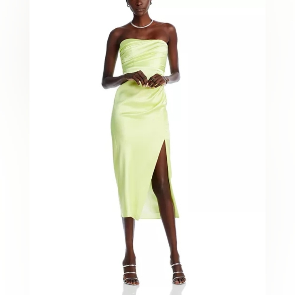 NWT Cinq A Sept Neve Strapless Satin Gown Lime Kiss 6 MSRP $595